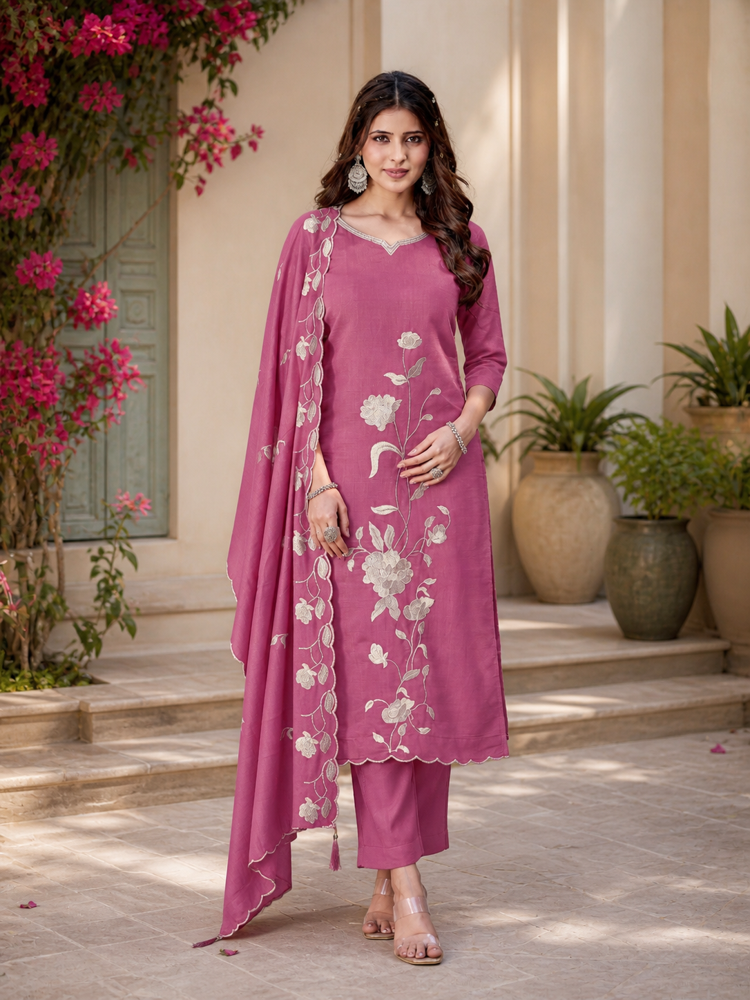 Vaynika Light Pink Floral Printed 3 piece Set
