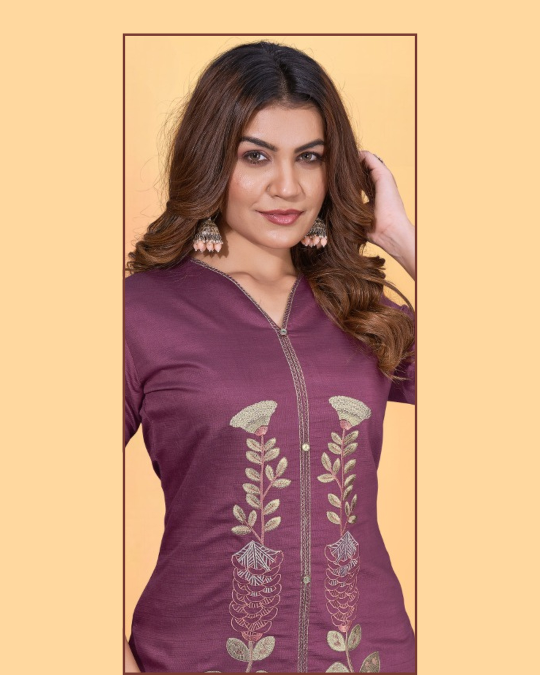 Vaynika Wine Embroidery 2PCS Set For Women