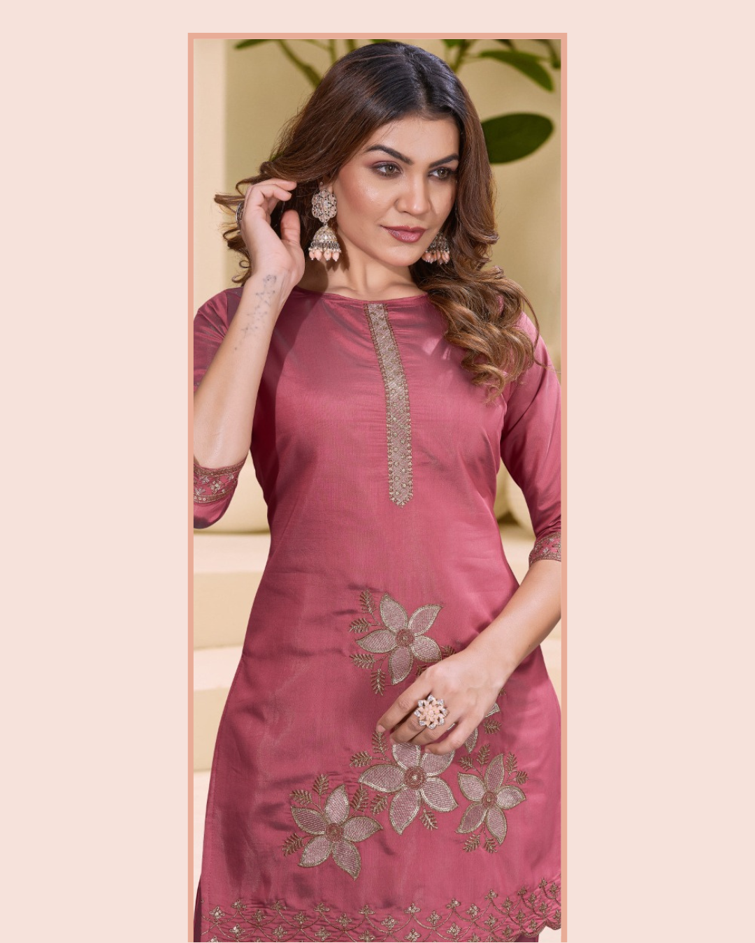 Vaynika Rose Pink Petal Designer 2PCS For Women