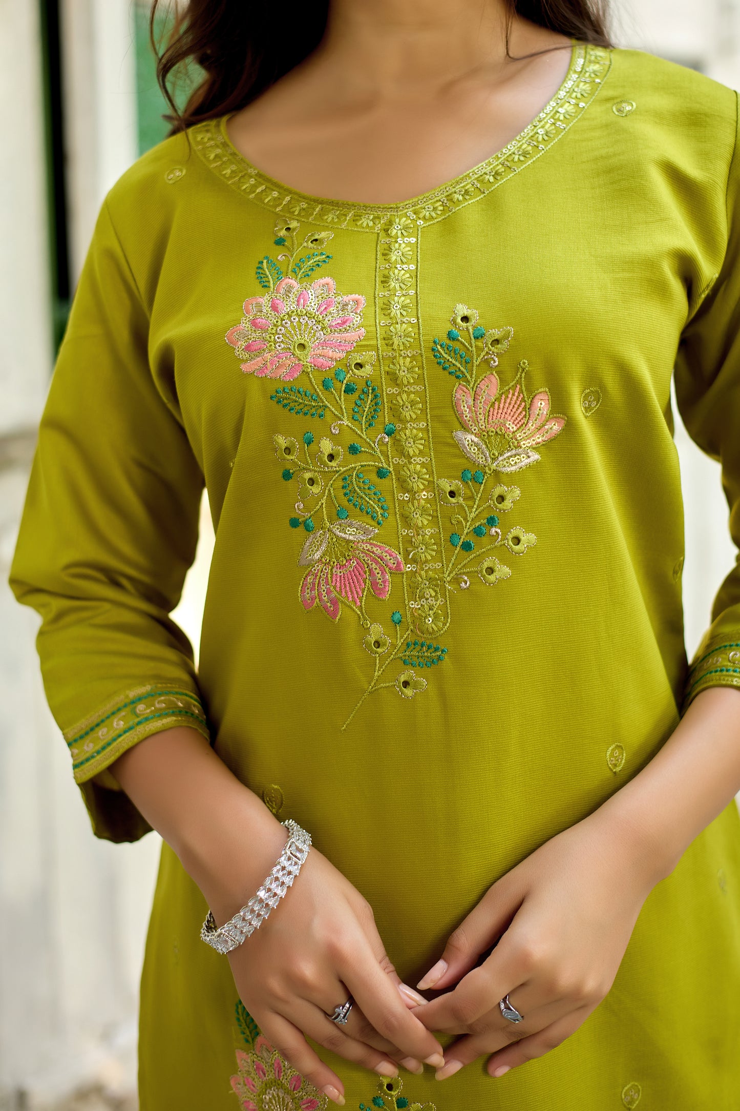 Vaynika Mustard Embroidered 2PCS Set with Sequence Work