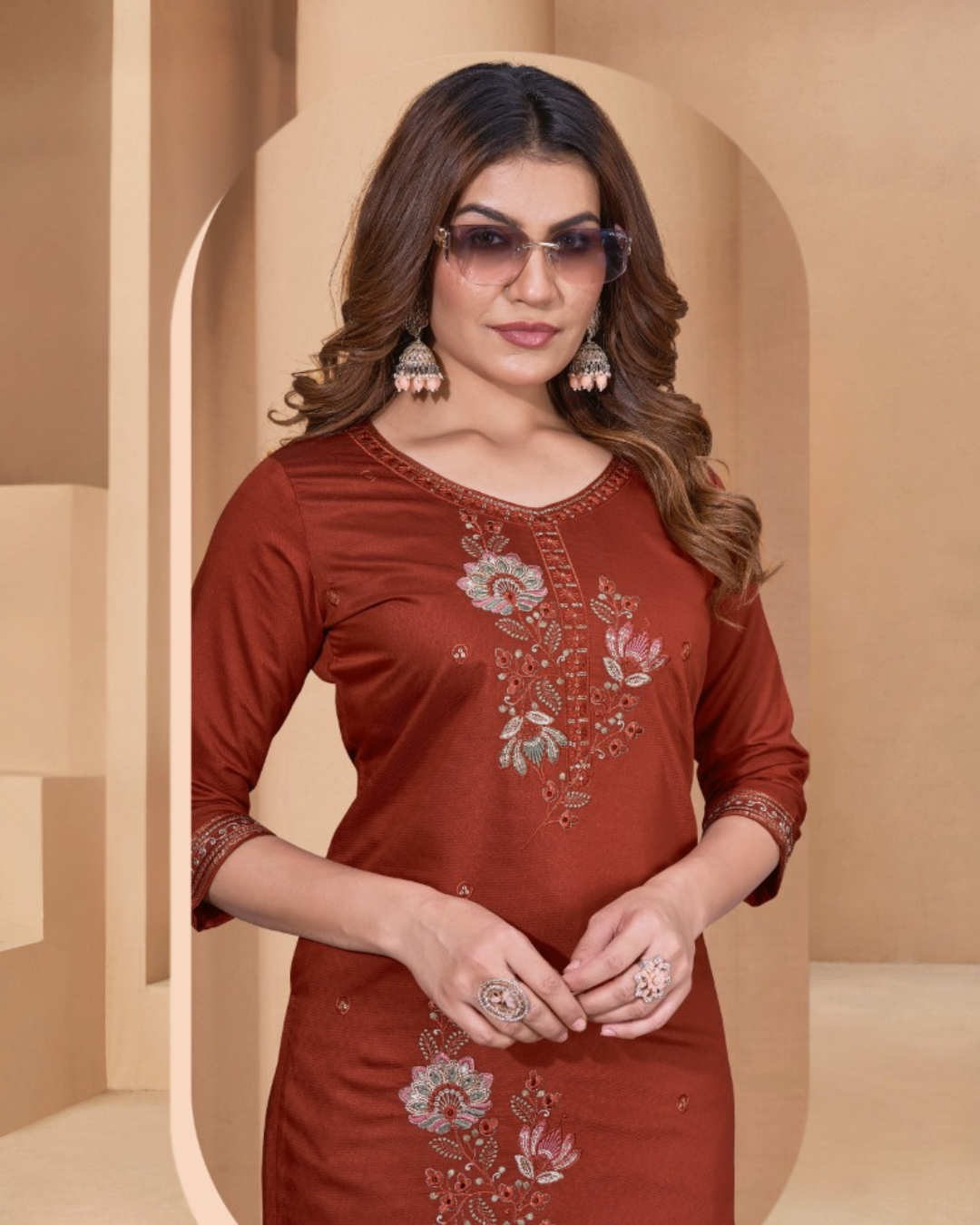 Vaynika Brick Red Embroidered 2PCS Set with Sequence Work