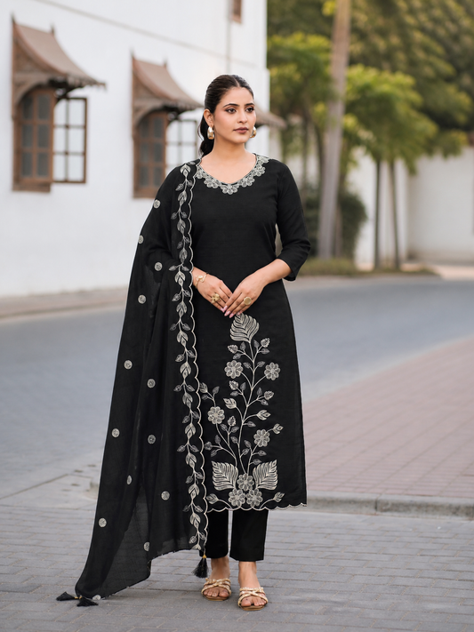 Vaynika Black Designer Floral 3 piece Set