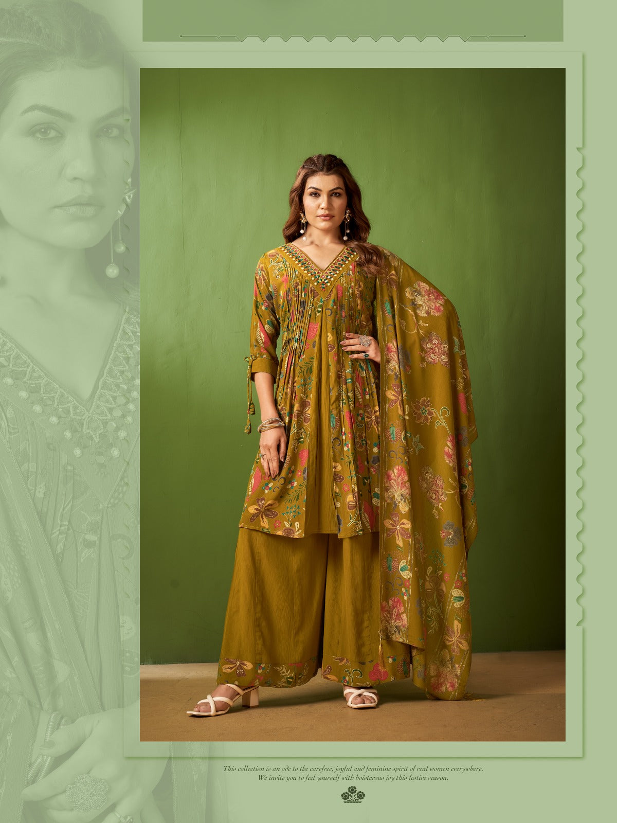Vaynika Mustard Designer Floral Ethnic Suit