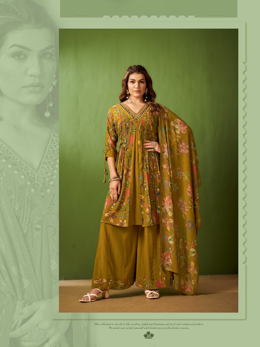 Vaynika Mustard Designer Floral Ethnic Suit