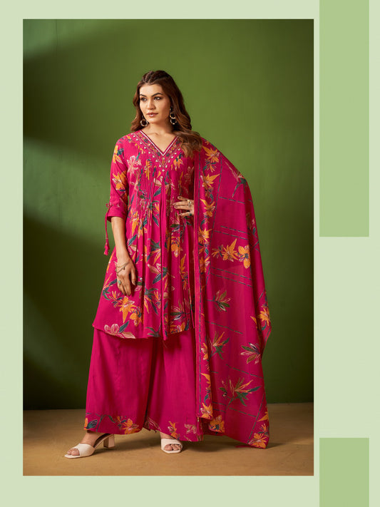 Vaynika Pink Designer Floral Ethnic Suit
