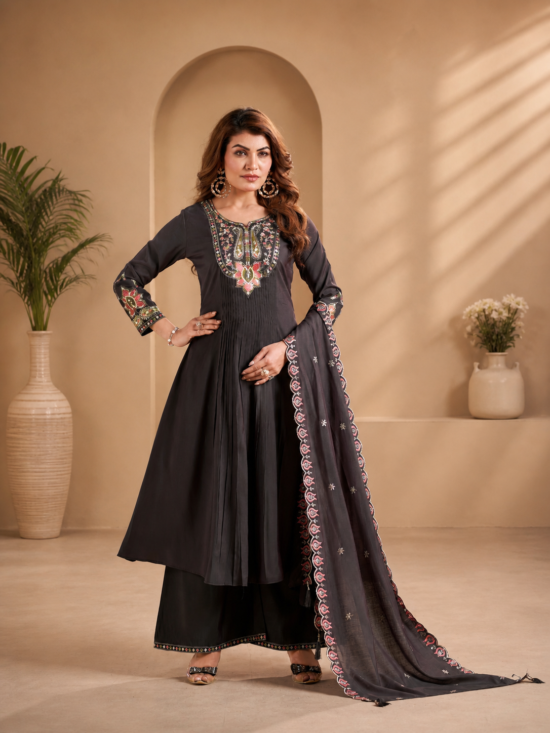Vaynika Elegant Black Embroidered 3-piece set for women