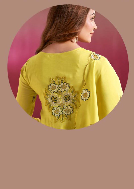 Vaynika Lime Yellow Floral Embroidered 3-piece