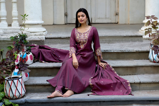 Vaynika Purple Floral Embroidered Designer Suit