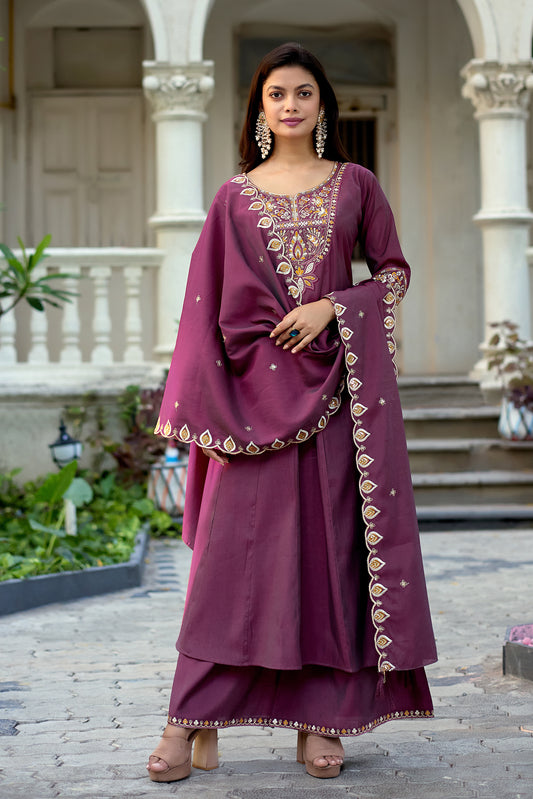 Vaynika Purple Floral Embroidered Designer Suit