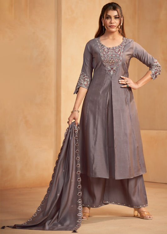 Vaynika Grey Floral Embroidered Designer Suit