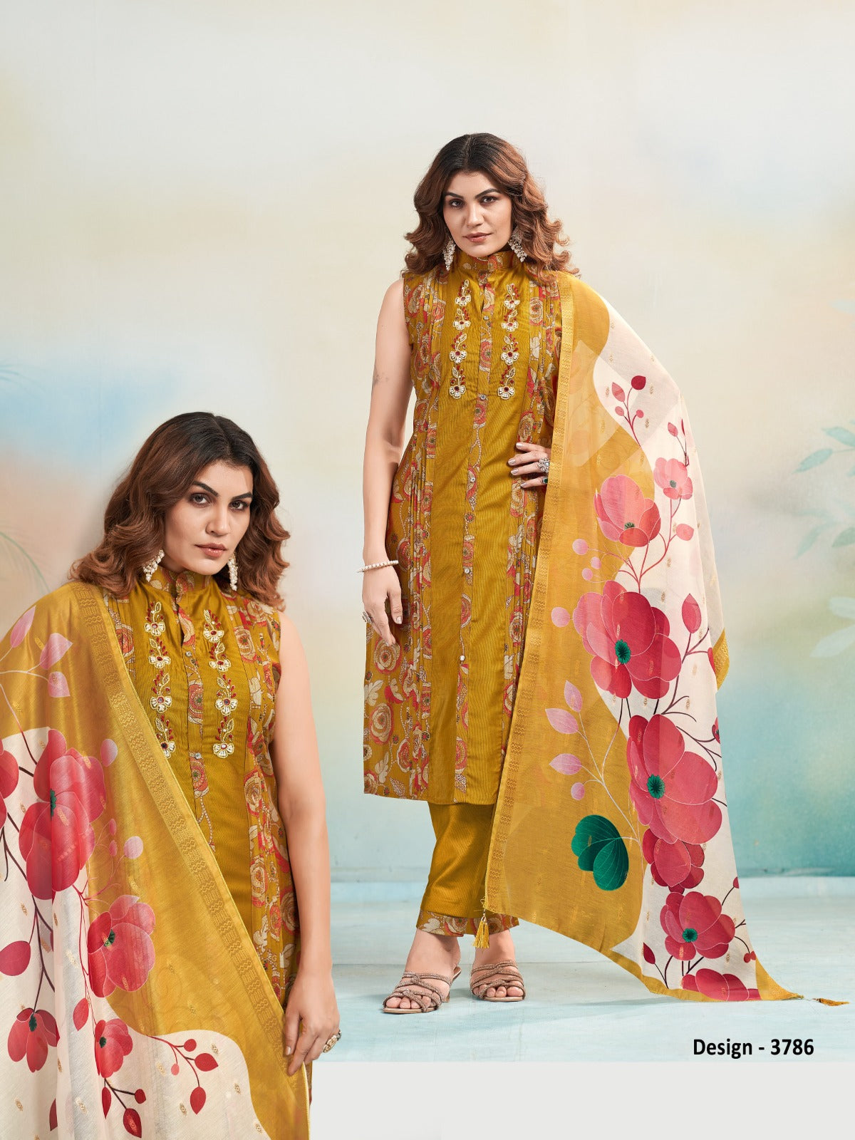 Vaynika Mustard Sunehri Phool Kurti Dupatta Set