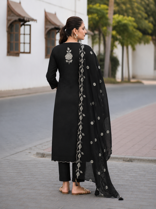 Vaynika Black Designer Floral 3 piece Set