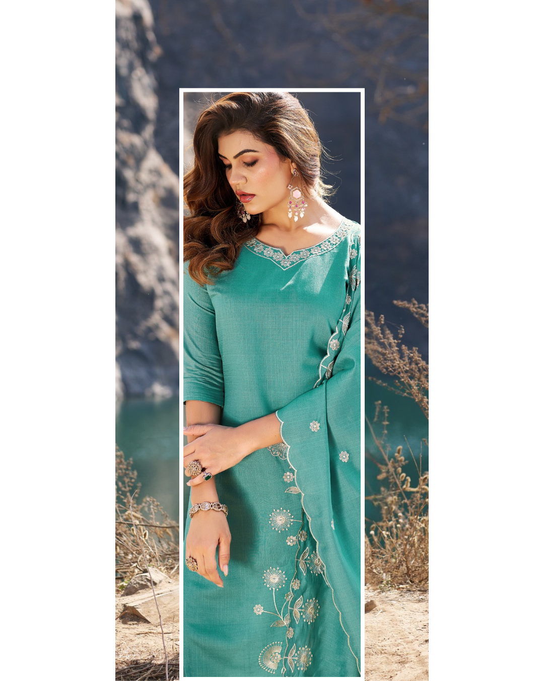 Vaynika Sea Green Embroidery Kurti Set