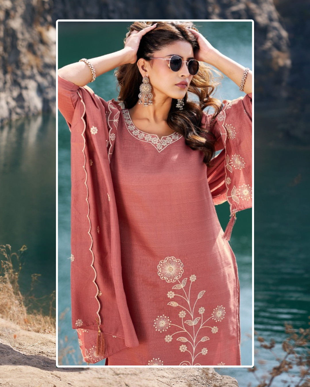 Vaynika Dusty Rose Embroidery Kurti Set