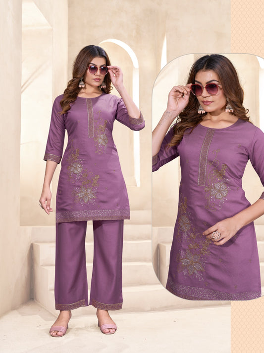 Lavender Embroidered Two Piece Set