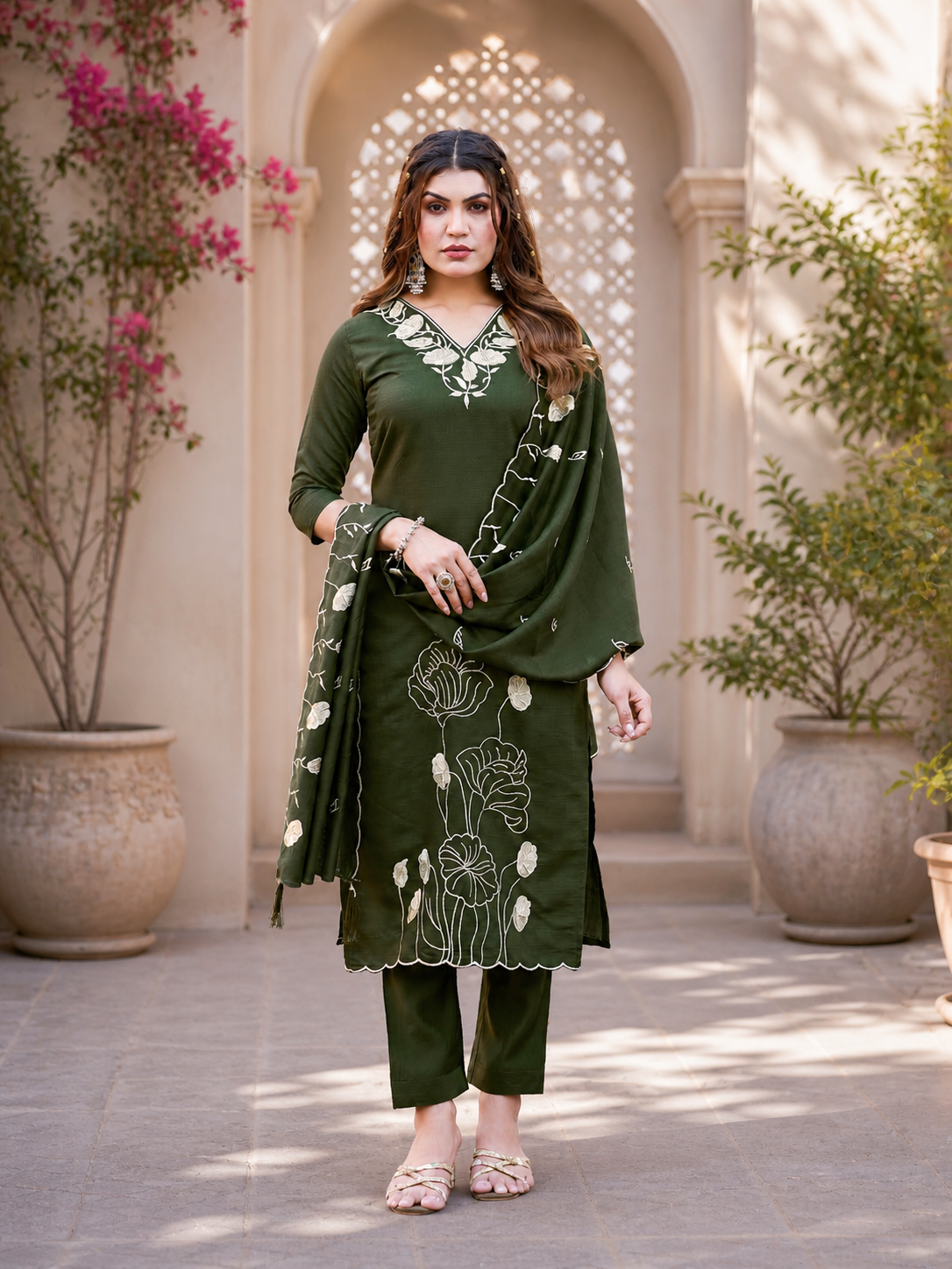 Vaynika Mehndi Single Line Floral Print 3 piece Set