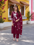 Vaynika Wine Tropical Leaf Embroidery 3piece Set