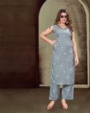 Vaynika Light Grey Floral Motif Co-ord Set
