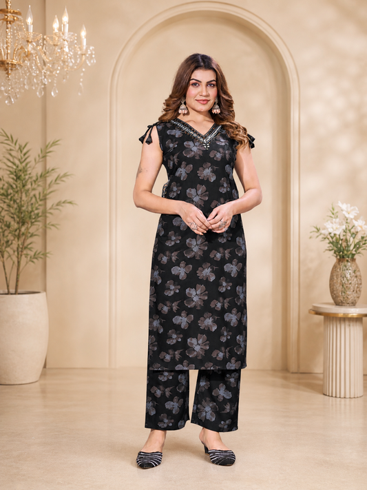 Vaynika Black Floral Print Co-ord Set