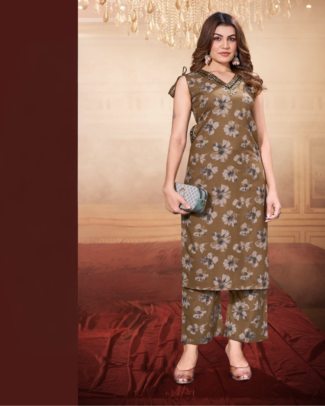 Vaynika Brown Floral Print Co-ord Set