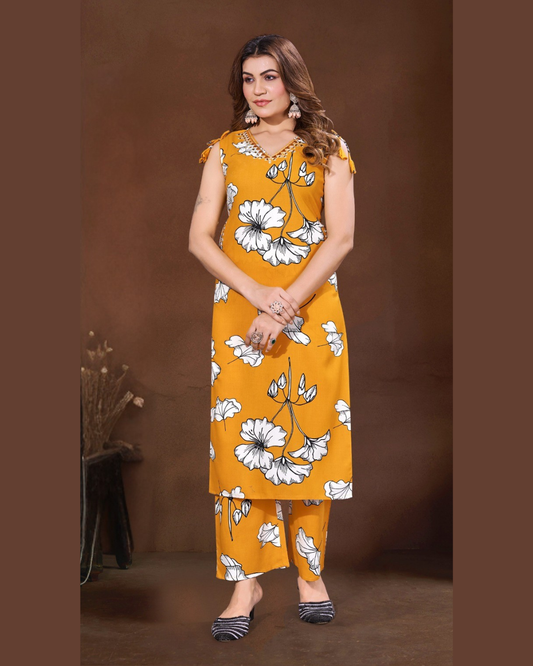 Vaynika Mustard Floral Printed Co-ord Set