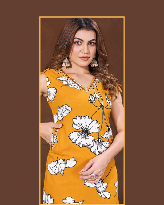 Vaynika Mustard Floral Printed Co-ord Set