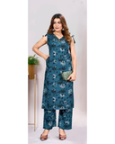 Vaynika Peacock Blue Elegant Floral Printed  Co-ord Set