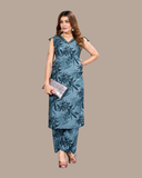 Vaynika Blue Minimal Floral Outline Printed Co-ord Set