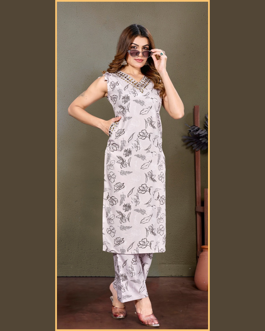 Vaynika White Tropical Leaf Printed Co-ord Set