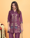 Vaynika Wine Embroidery 2PCS Set For Women