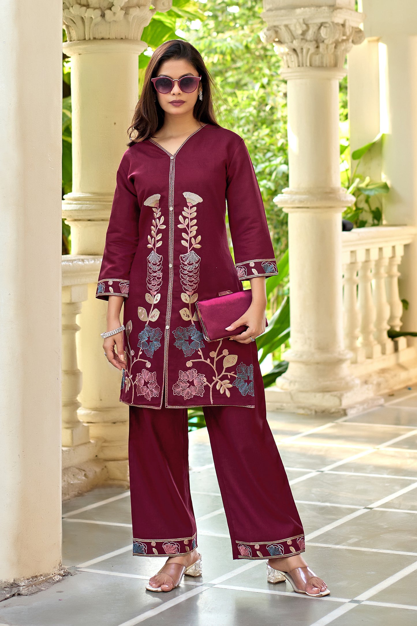 Vaynika Maroon Embroidery 2PCS Set For Women