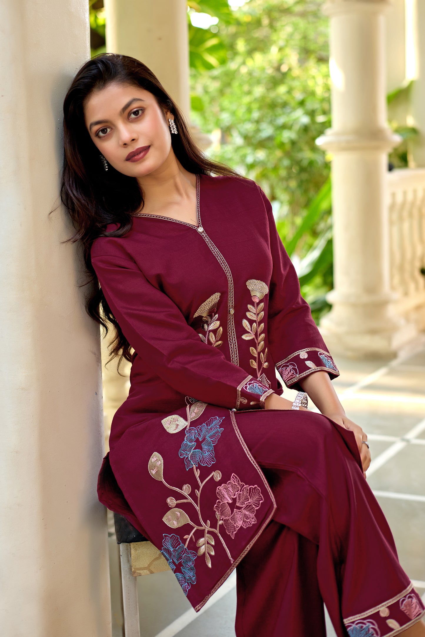 Vaynika Maroon Embroidery 2PCS Set For Women