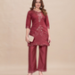 Vaynika Wine Red Floral Embroidery 2PCS Set