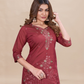 Vaynika Wine Red Floral Embroidery 2PCS Set