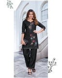 Vaynika Black Floral Embroidered 2PCS Set