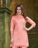 Vaynika Peach Traditional Motif Print 2PCS Set For Women