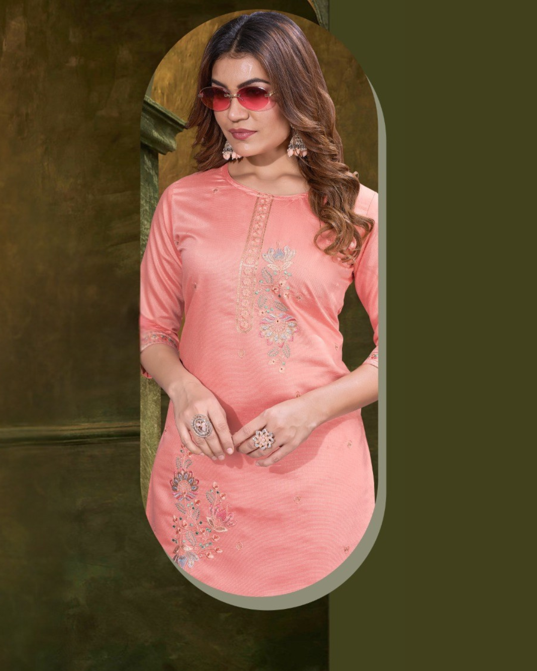 Vaynika Peach Traditional Motif Print 2PCS Set For Women