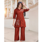 Vaynika Brick Red Minimal Floral Embroidered 2PCS Set