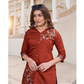 Vaynika Brick Red Minimal Floral Embroidered 2PCS Set