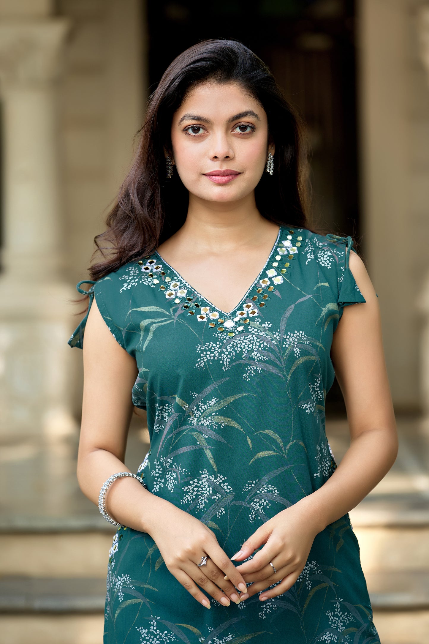 Vaynika Green Botanical Print Co-ord Set