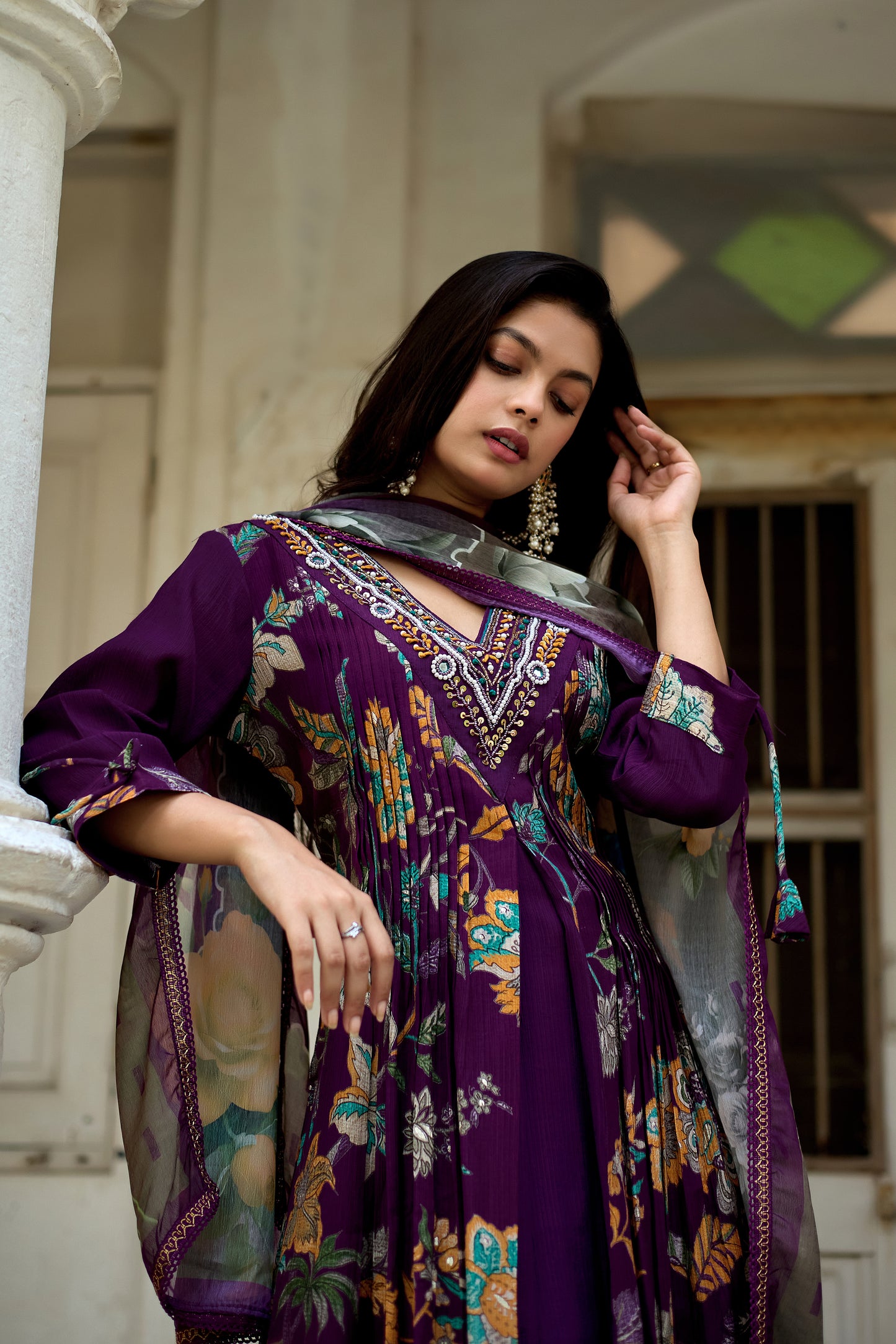 Vaynika Purple Floral Printed 3piece set