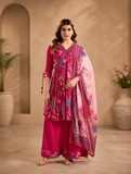 Vaynika Pink Floral Printed kurti pant dupatta set for women