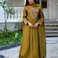 Vaynika Elegant Mustard Olive Green Embroidered 3-piece set for women