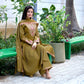 Vaynika Elegant Mustard Olive Green Embroidered 3-piece set for women