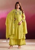 Vaynika Lime Yellow Floral Embroidered 3-piece