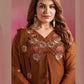Vaynika Brown Floral Embroidered 3-piece
