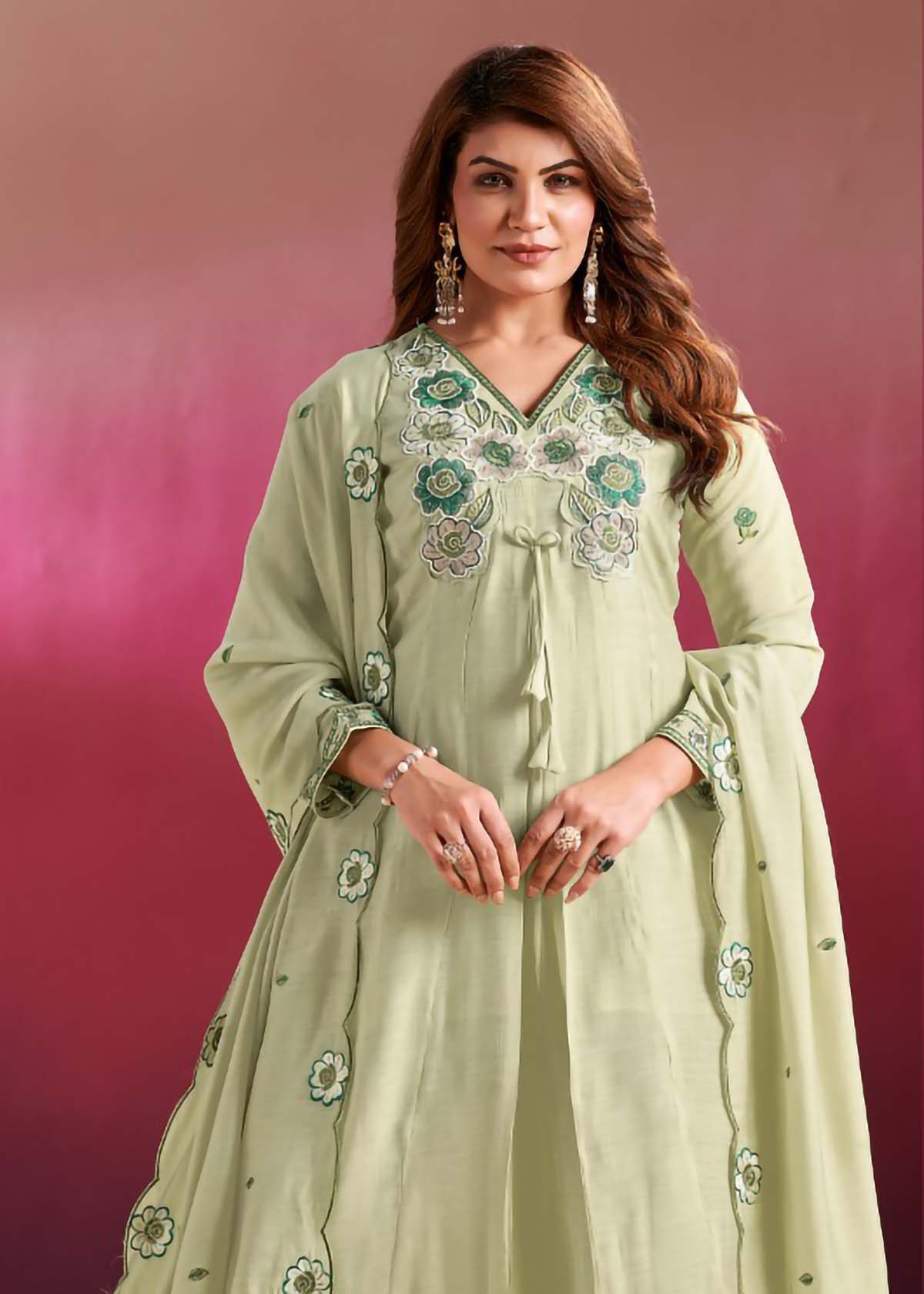 Vaynika Pestal Green Floral Embroidered 3-piece