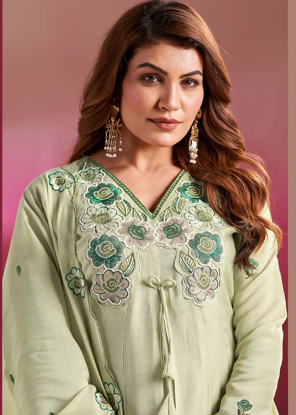 Vaynika Pestal Green Floral Embroidered 3-piece