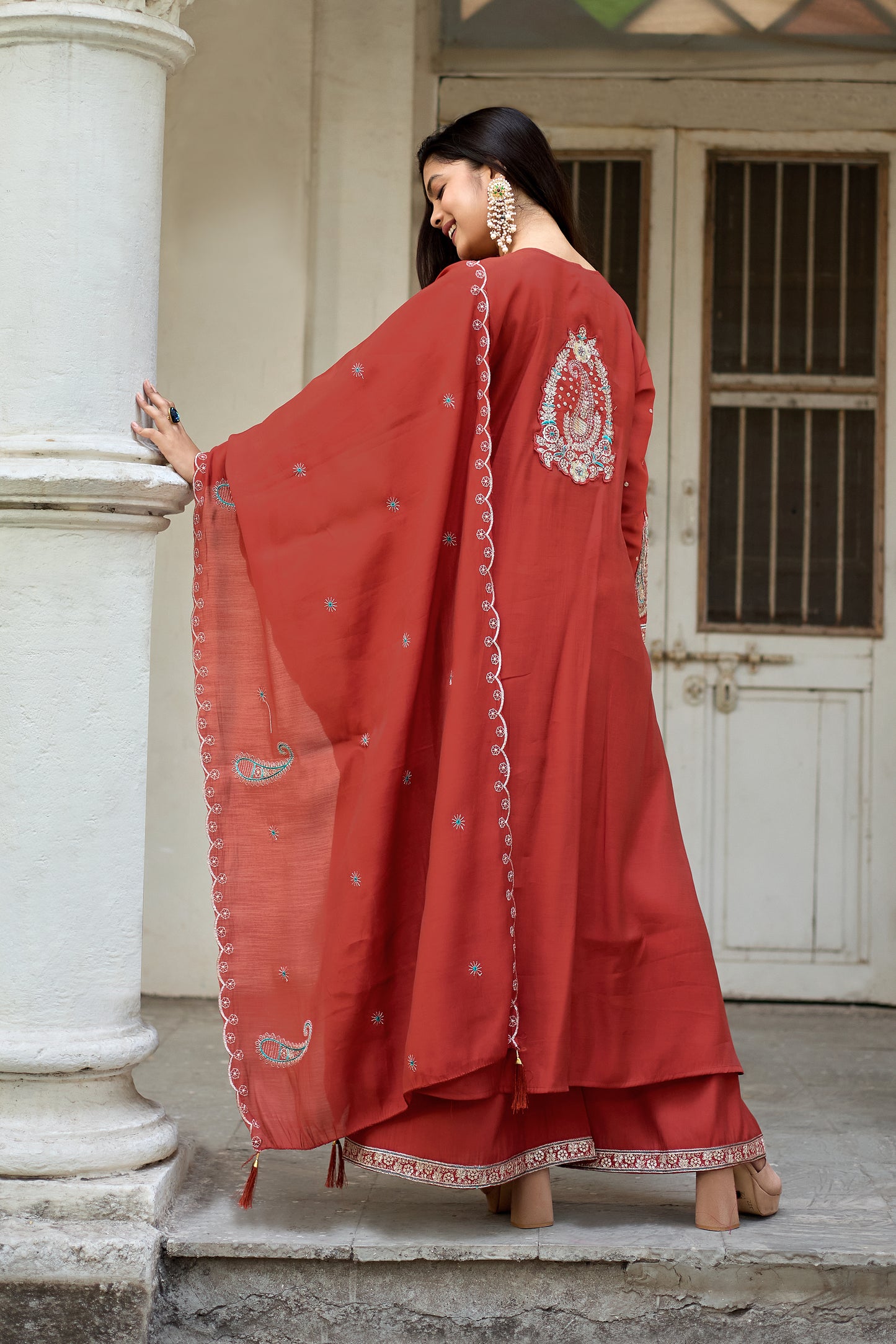 Vaynika Red Thread Work Embroidered 3-piece for women