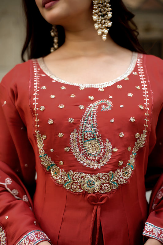 Vaynika Red Thread Work Embroidered 3-piece for women